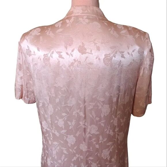 VTG 80s Pink Floral Satin Beaded Pearl Applique Button Up Cottagecore Blouse XL - Picture 12 of 17